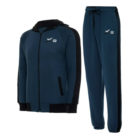 X-2 Men Track Suits 2 Pieces Set Full Zip Sweatsuit Men Hooded Tracksuit Athletic Sports Set Teal Blue XX-Large