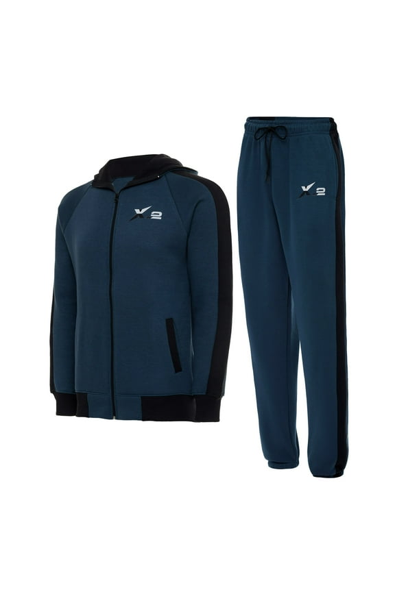 X-2 Men Track Suits 2 Pieces Set Full Zip Sweatsuit Men Hooded Tracksuit Athletic Sports Set Teal Blue XXX-Large