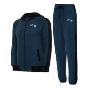 X-2 Men Track Suits 2 Pieces Set Full Zip Sweatsuit Men Hooded Tracksuit Athletic Sports Set Teal Blue XXX-Large