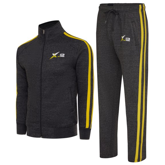 X-2 Men Tracksuits 2 Pcs Set Running Jogging Full Zip Sweatsuit Athletic Sports Set Char Yellow Large