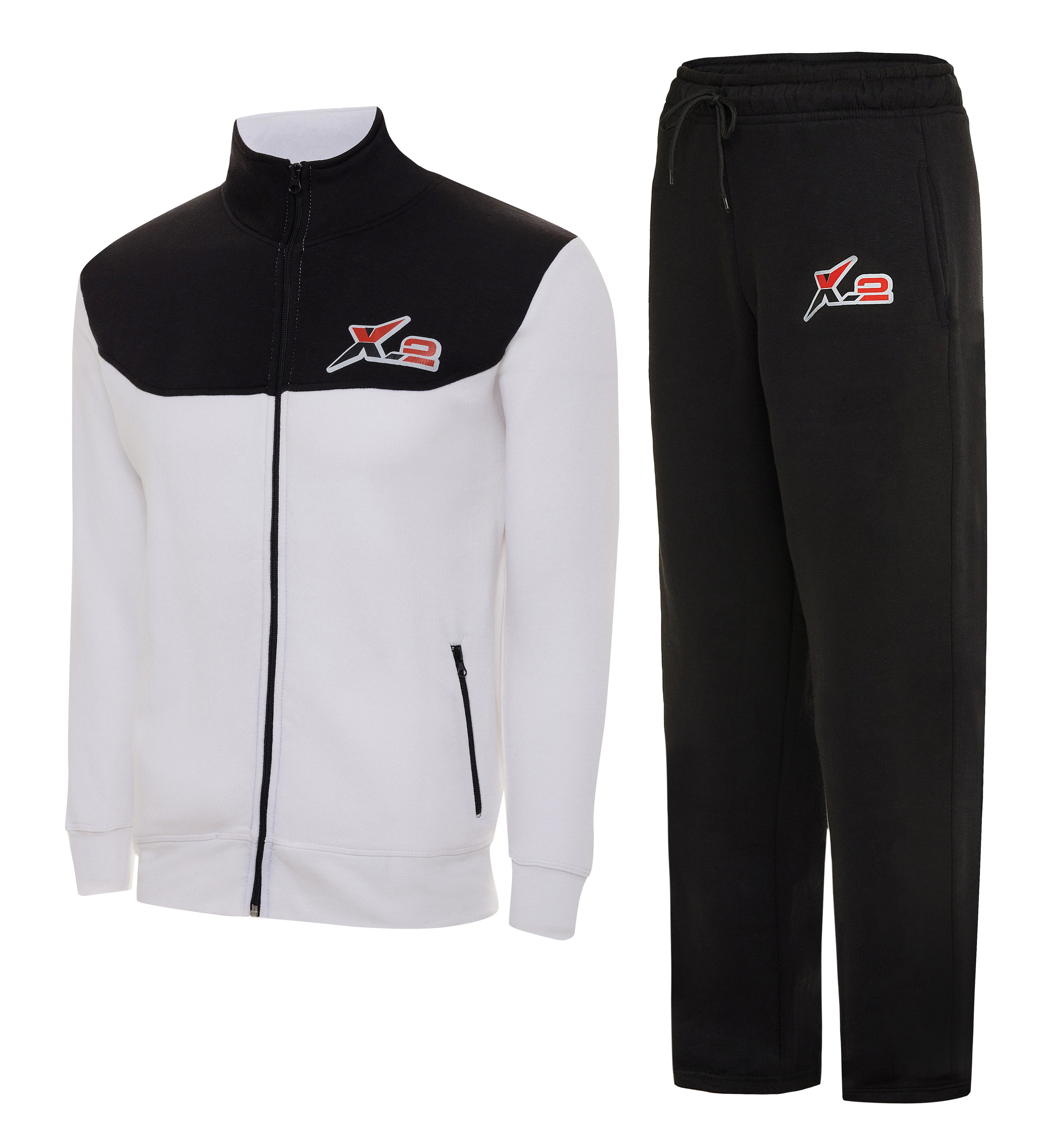 X2 Men Tracksuits 2 Pieces Set Jogging Athletic Sports Set Black White