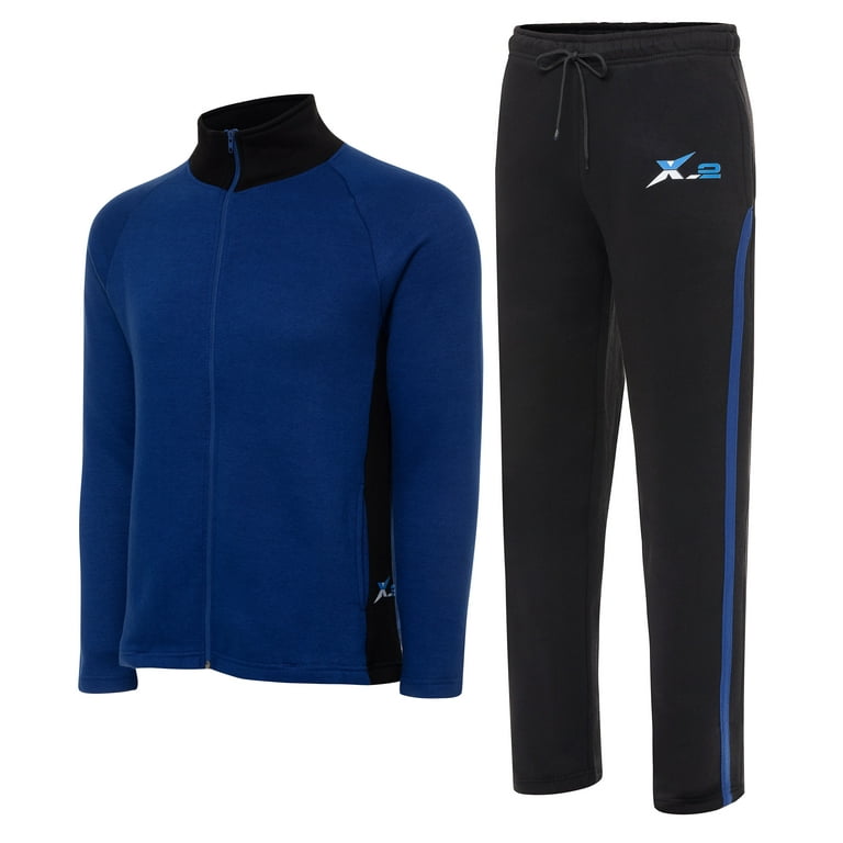 X-2 Men Tracksuits 2 Pieces Set Jogging Athletic Sports Set Blue Black Size  3XL 