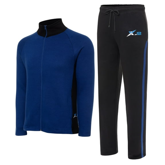 X-2 Men Tracksuits 2 Pieces Set Jogging Athletic Sports Set Blue Black Size M
