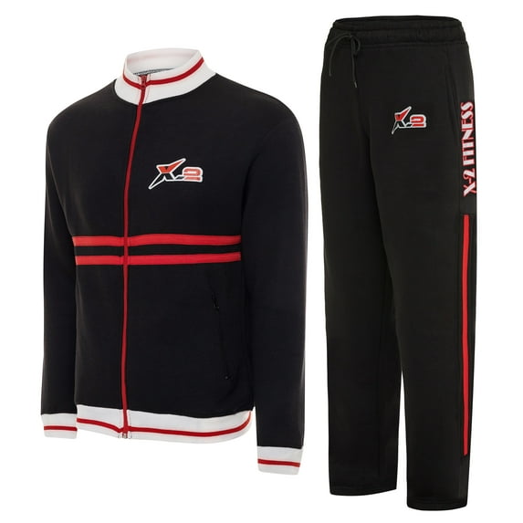 X-2 Men Tracksuits 2 Pieces Set Jogging Athletic Sports Set Stripe Black Size S