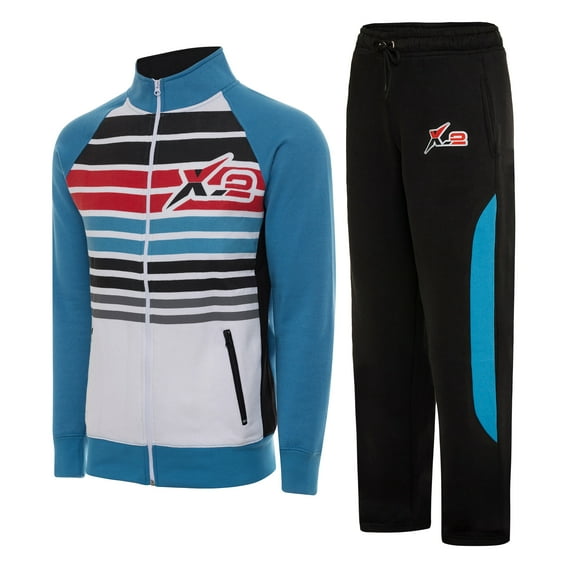 X-2 Men Tracksuits 2 Pieces Set Jogging Athletic Sports Set Stripe Turquoise Size M