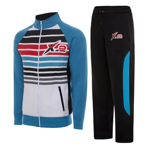 X-2 Men Tracksuits 2 Pieces Set Jogging Athletic Sports Set Stripe Turquoise Size XXL
