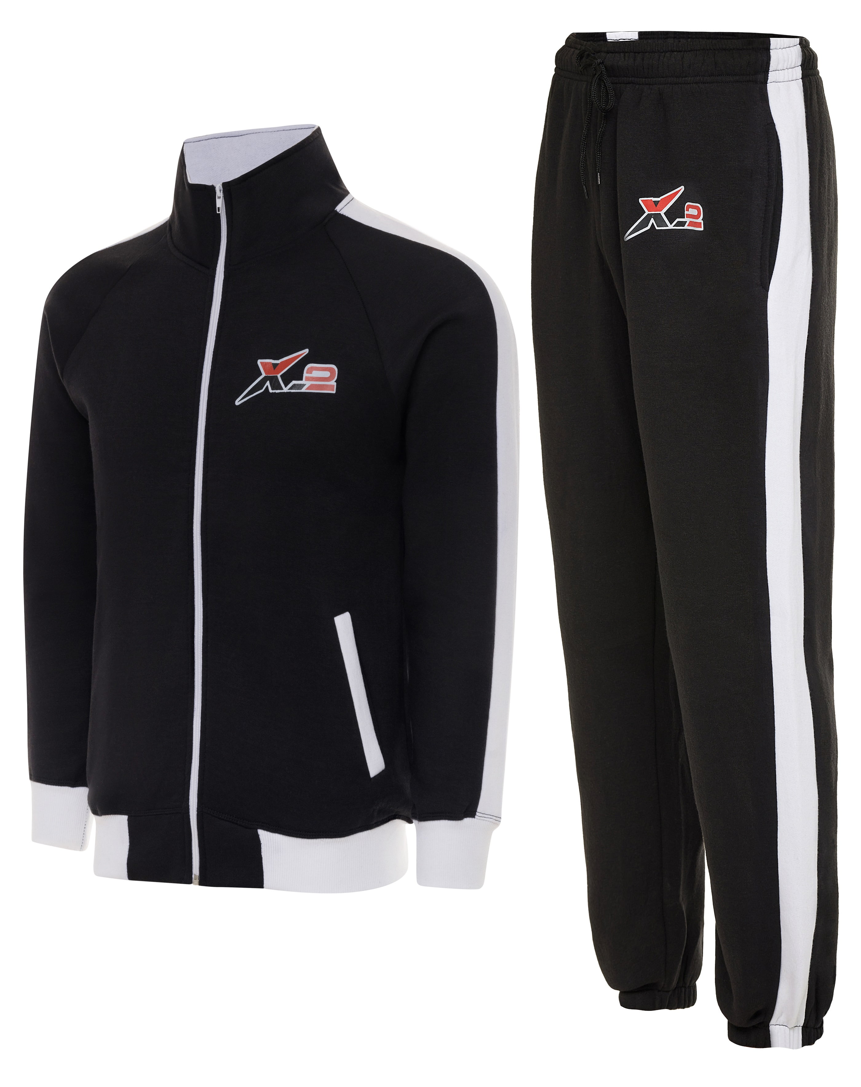 X-2 Men Tracksuits 2 Pieces Set Jogging Athletic Sports Set White Black  Size S