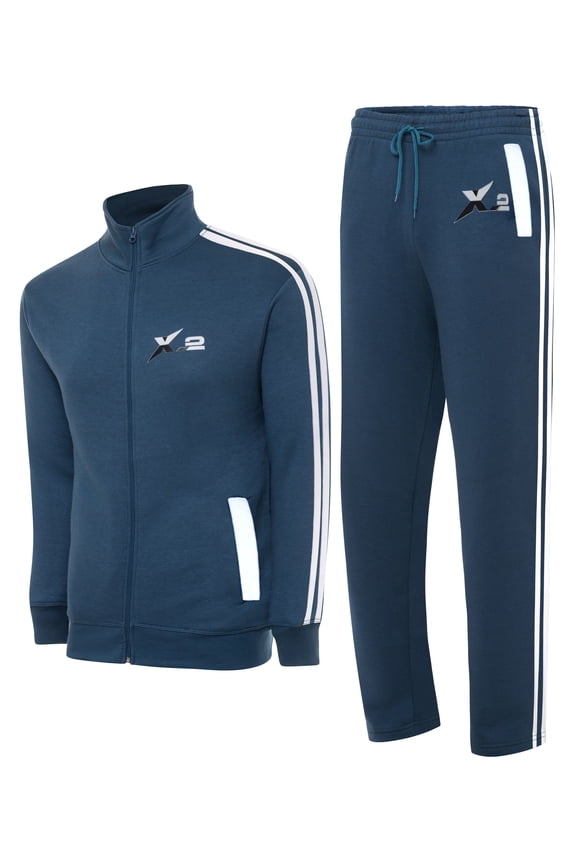 Men Tracksuits 2 Pieces Set Running Jogging Sweatsuit Full Zip Sweatsuit Athletic Sports Set Blue White 2Pipe Small