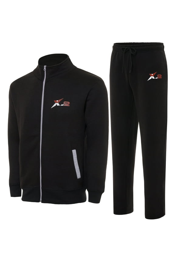 Men's Athletic Tracksuits 2 Pieces Set workout Warm up Suit Full Zip Jogging Running Sweatsuit Black M