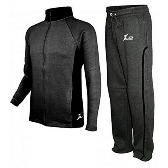X-2 Mens Athletic Fleece Tracksuit Jogging Sweatsuit Activewear CharBlack XXL