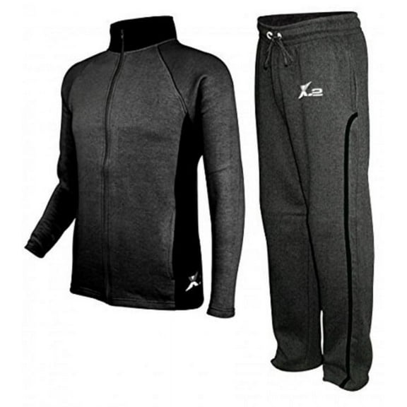 X-2 Mens Athletic Fleece Tracksuit Jogging Sweatsuit Activewear CharBlack XXL