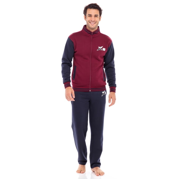 X-2 Mens Athletic Fleece Tracksuit Jogging Sweatsuit Navy Pant Maroon Top XXL