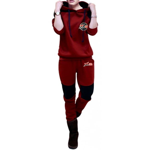 X-2 Women Athletic Fleece Tracksuit Sweatsuit Activewear Black-Panel Maroon 2X-Large