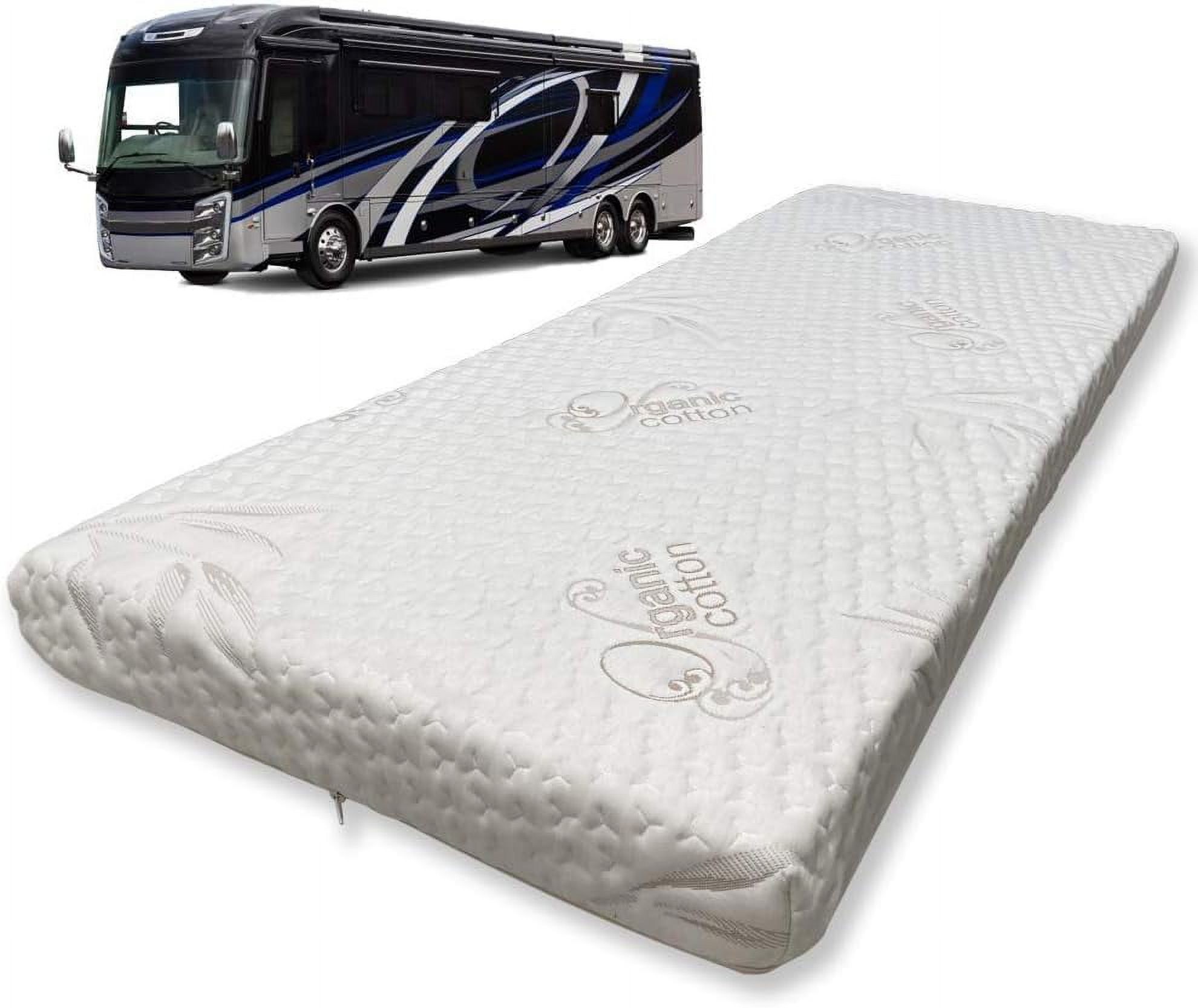 X 2 X 72” Truck, Camper, RV Memory Foam Bunk Mattress, Organic Cotton Cover, Made In USA