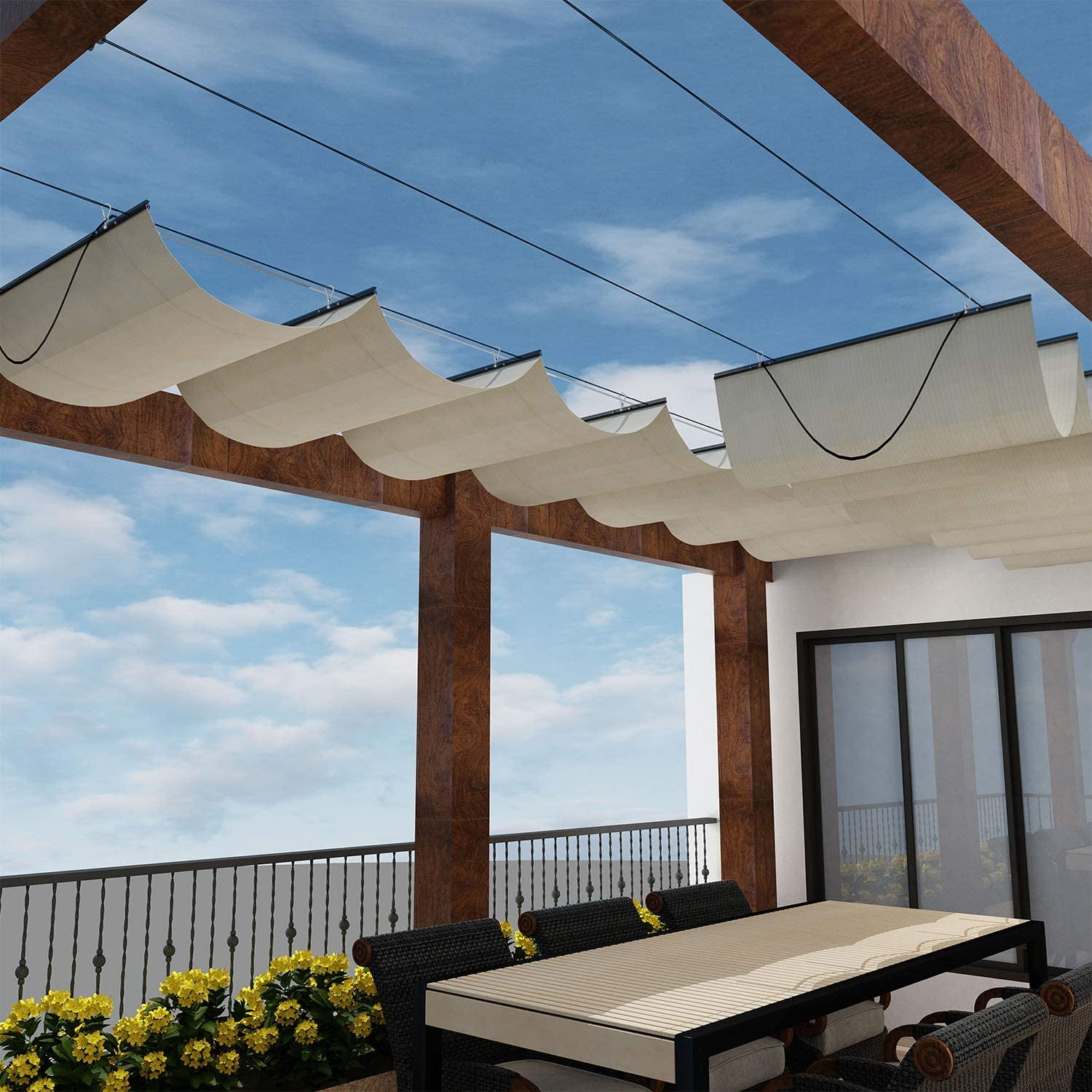 X 36' Retractable Sun Shade Canopy Cover Sliding Shade Sail For Pergola
