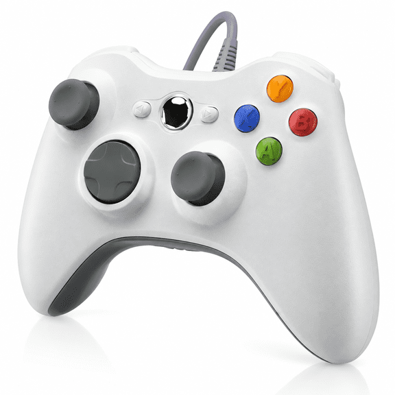 ERFKJE Wired Controller Compatible with Xbox 360/360 Slim/ PC Windows 7/8/10/11,with Joystick Dual Vibration,White