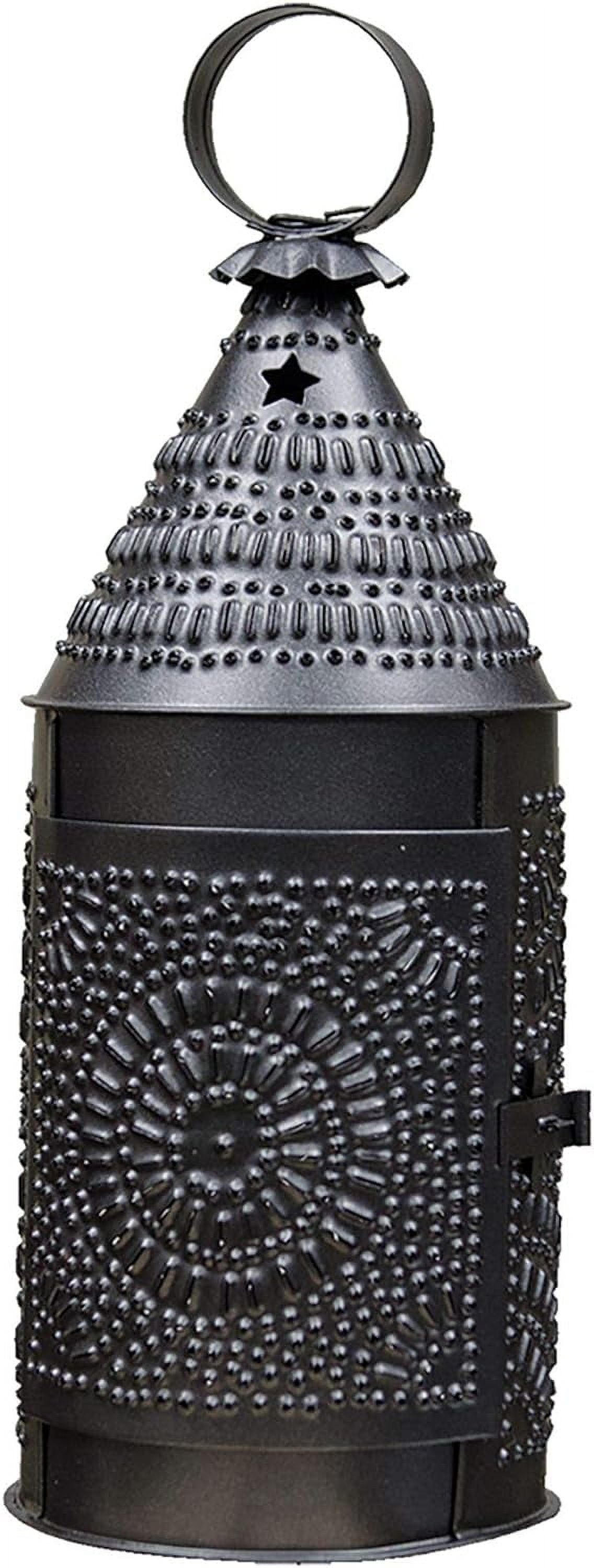 Antique Blackened Tin Punched Design Baker's Candle Lantern