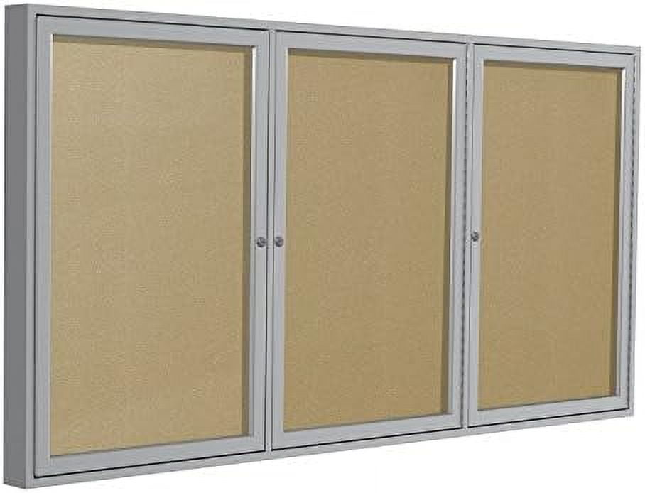X 72" 3Door Outdoor Enclosed Bulletin Board With Lock, Vinyl Material