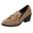thumbnail image 1 of X-737 Khaki Womens Suede Loafers Pointed Toe Mid Heel Slip On Casual Comfortable Dress Shoes For Ladies, 1 of 9