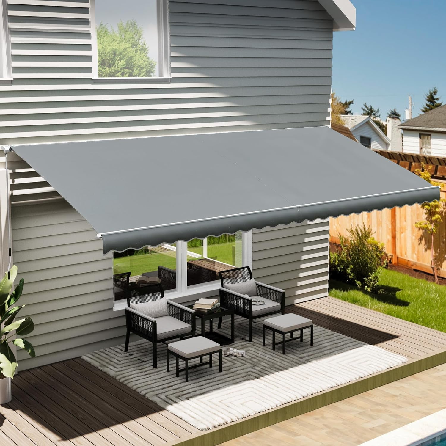 X 8' Patio Retractable Awning, Sun Shade Shelter Cover Patio Canopy