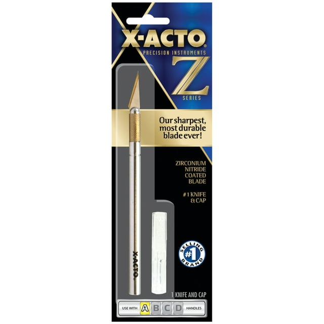 X-ACTO Z Series Light-Weight Precision Knife, No 11, 4-7/8 in L, Stainless Steel Blade, Aluminum Handle, Silver, Gold Hue