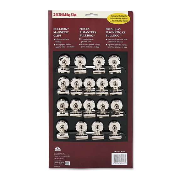 X-Acto Bulldog Magnetic Clips Steel 1-1/4"w Nickel-Plated 18/Box 2026