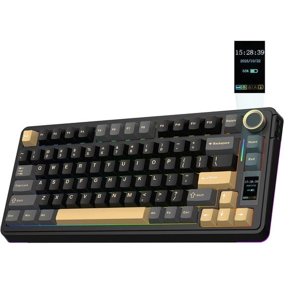 X Aula EA75 MAX Gaming Keyboard with Screen & Knob, 5000mAh, Hot-Swap, Lubed Switches, RGB Backlit, Creamy Gasket, 75% Mechanical Keyboard (Black, Silent Candy )
