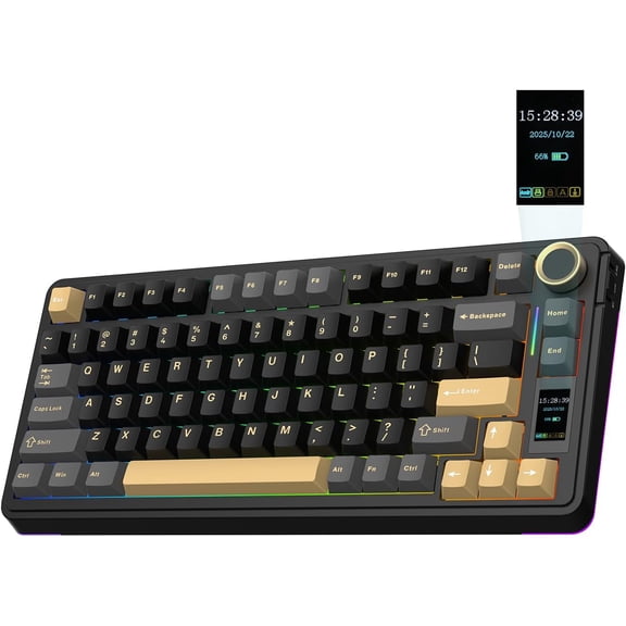 X Aula EA75 MAX Wireless Gaming Keyboard with Screen & Knob, 5000mAh, Hot-Swap, Lubed Switches, RGB Backlit, Creamy Gasket, 75% Mechanical Keyboard (Black, Ice Vein Switch)