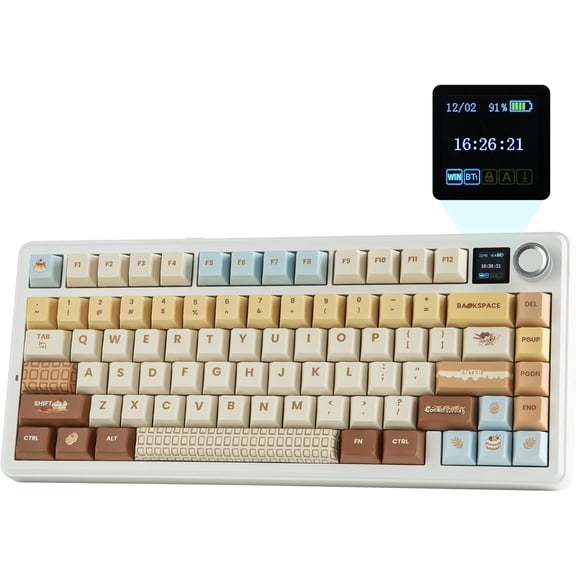 X Aula F75   Mechanical Keyboard with TFT Screen and Knob, Gasket Keyboard in 75% Layout, Hot Swappable Gaming Keyboard for PC//Linux (Caramel)