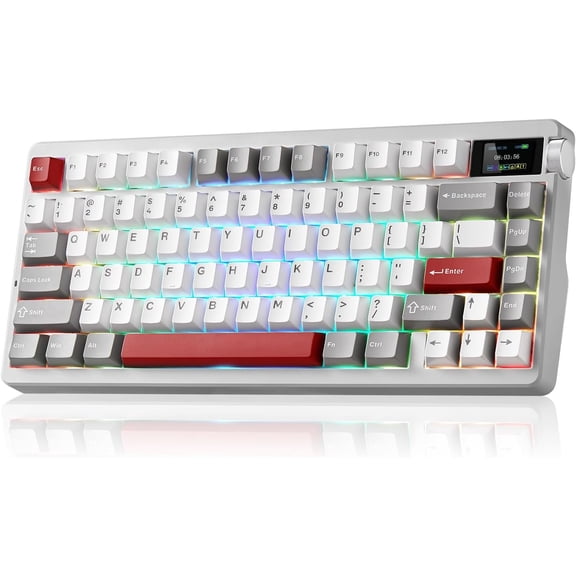X Aula Nova75 Mechanical Creamy Keyboard with Screen 8000mAh,Gasket Mounted with 75% Compact Layout,RGB Backlit,Custom Hot Swappable,BT/2.4GHz/USB-C,Gaming Keyboards for Win//iOS/Android