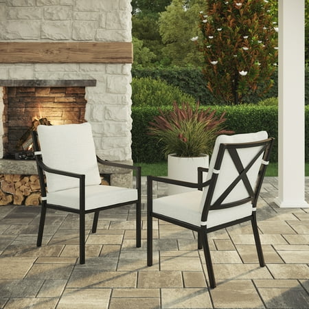 My Texas House Cambria 2-Pack Steel Outdoor Patio Dining Chairs, White/Black