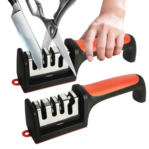 AGCAN 2 Pack Knife Sharpener, 4-Stage Kitchen Knife Sharpeners with Non-slip Base, Knife Sharpening System for Kitchen Knives, Scissors