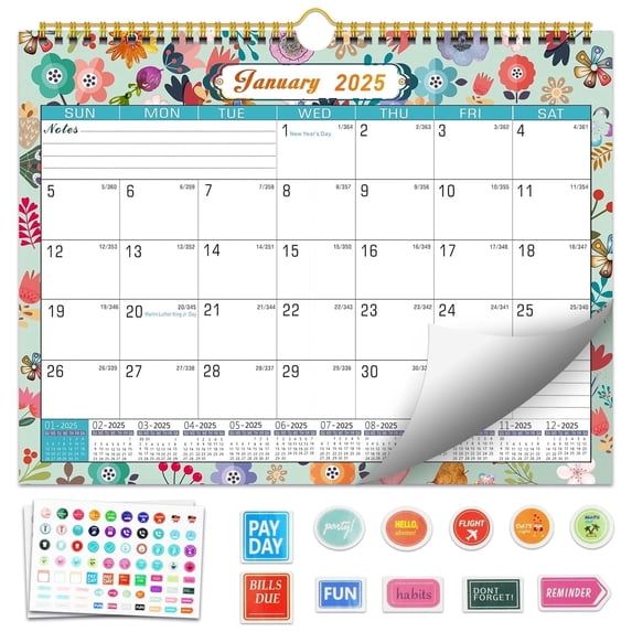 AGCAN 2025 Wall Calendar, 18 Months Daily Planner Agenda Monthly Planner for Home Office Classroom with 2 Pcs Planner Sticker, Runs From Jan 2025-Jun 2026, 13"x10"