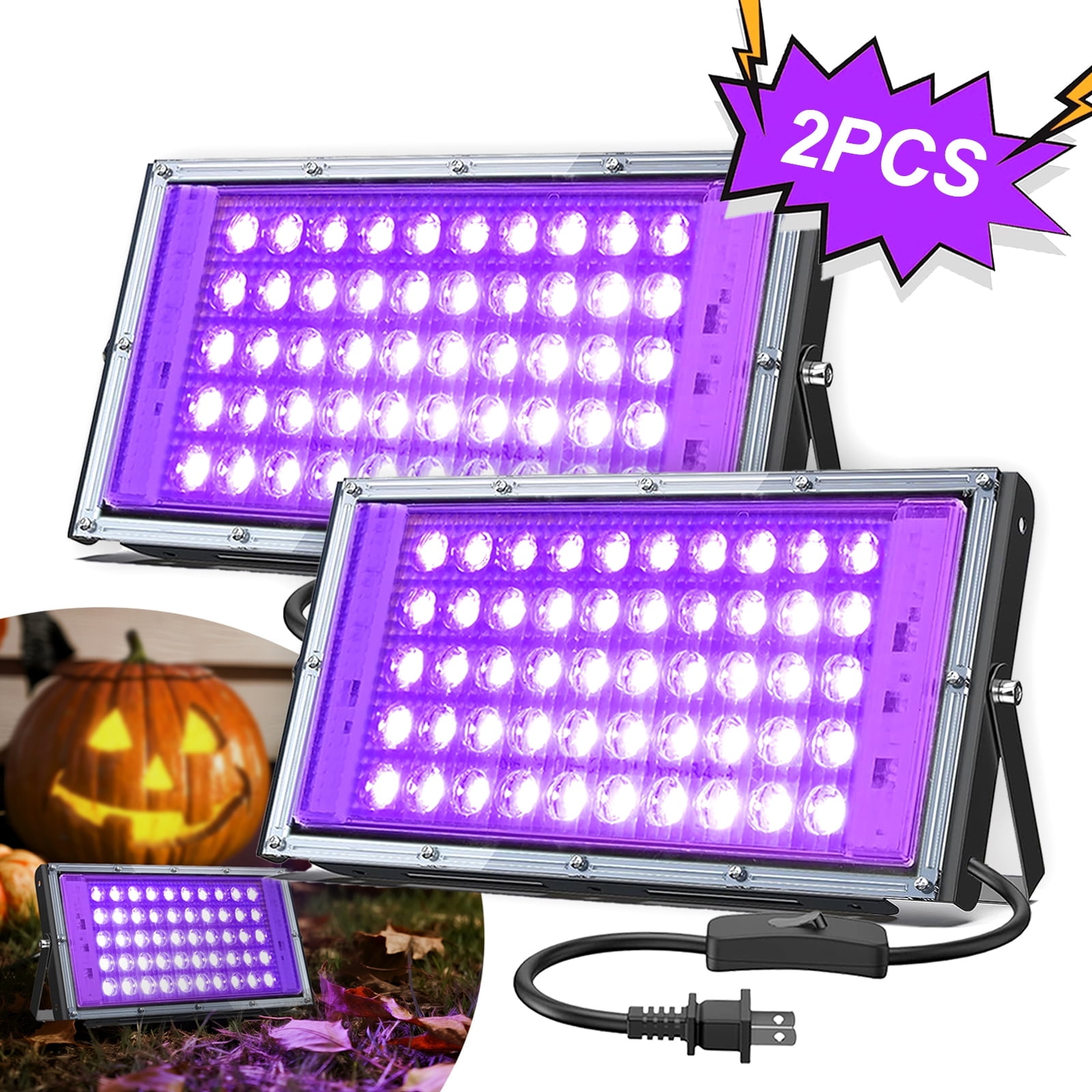 AGCAN 2 Pack 50W LED UV Black Light for Halloween Glow Party