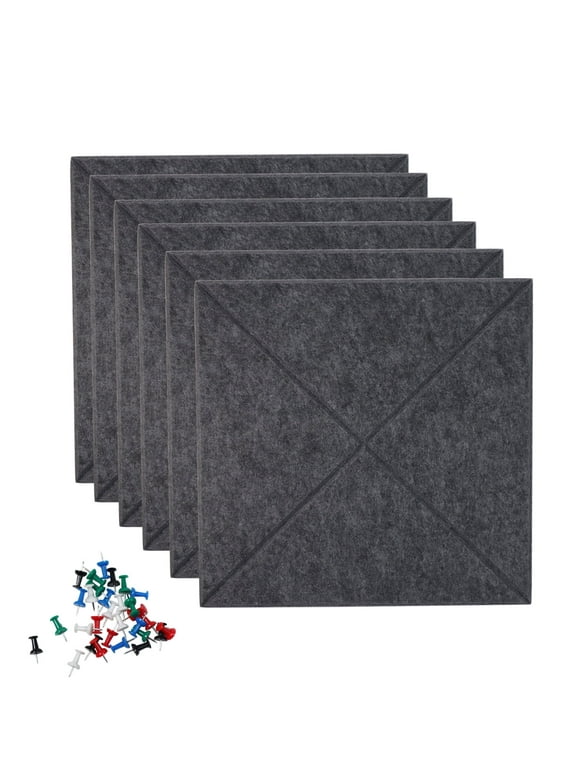 X BOARD 6 Pack Felt Bulletin Board Tiles Cork Board for Wall with 30 Push Pins, 11.8" x 11.8" Square Pin Boards Felt Wall Tiles for Photos, Letter, Notes, Memo