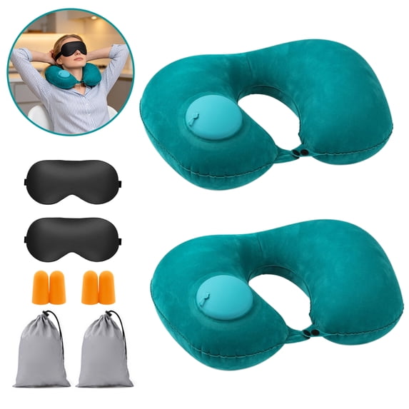 AGCAN Airplane Pillow Inflatable Travel Neck Pillow Blowup for Adult Neck Support Washable, 2 Pack
