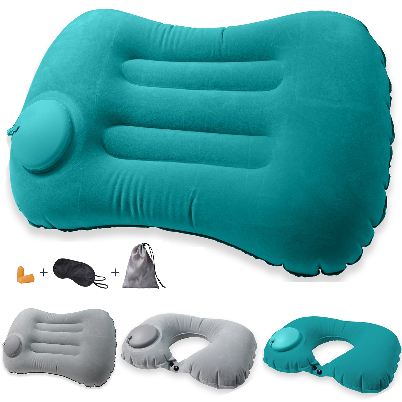 Oreillers Gonflables Flockés – Lot De 2, 34x22 Cm, Légers, Pour Voyage, Camping, Plage