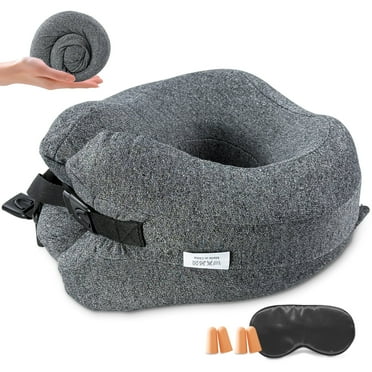 AGCAN Neck Pillow for Flight Headrest Sleep, Memory Foam, Ergonomic Design Travel Pillow with Eye Masks, Earplugs, and Luxury Bag, Grey
