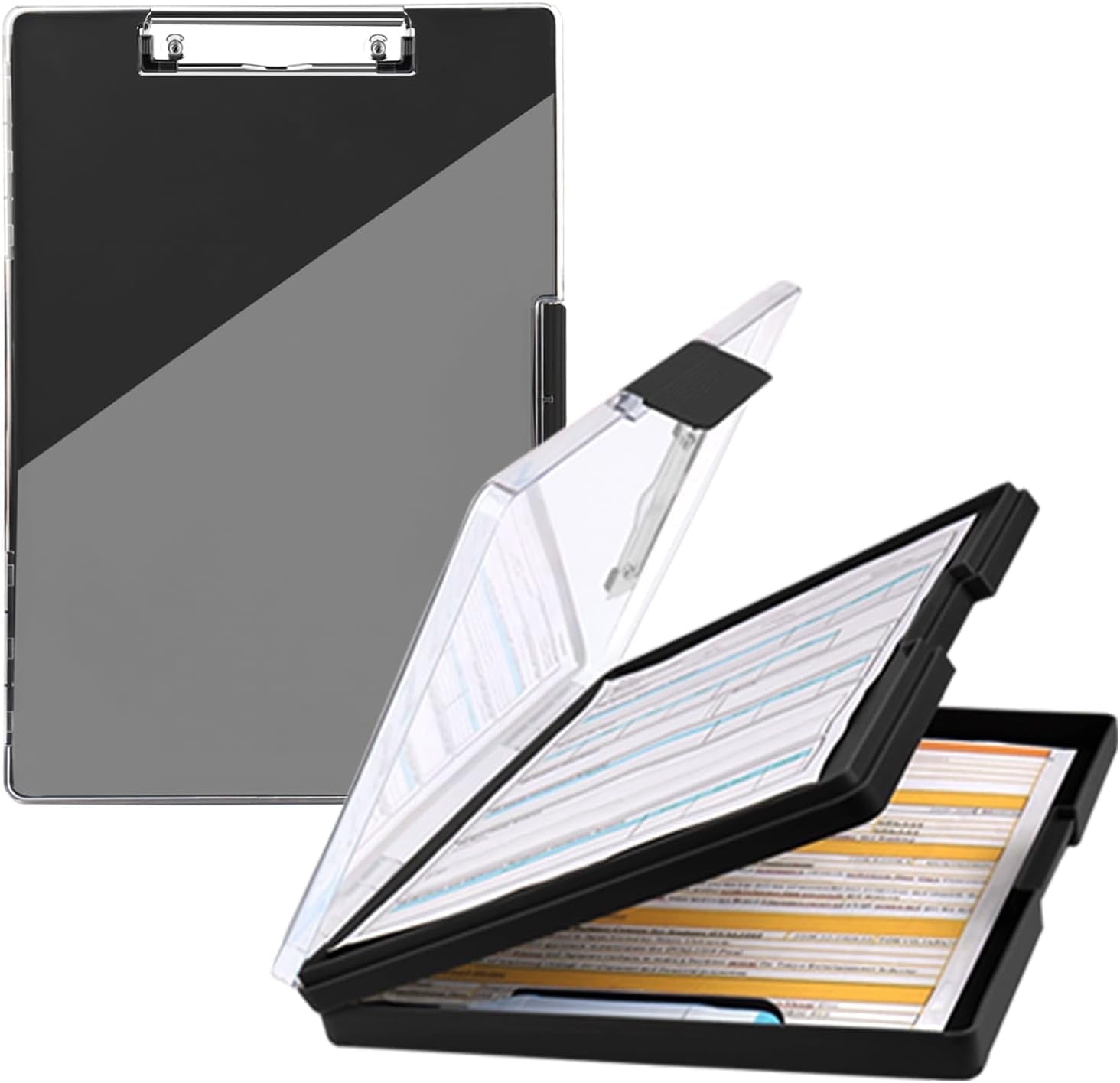 AGCAN Clipboard with Storage Case, Heavy Duty Foldable Clip Boards 8.5x11, Clearview Dry Erase Nursing Clipboard, School Office Supplies, Black