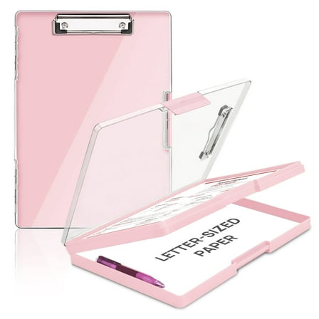 AGCAN Clipboard with Storage Case, Heavy Duty Foldable Clip Boards 8.5x11, Clearview Dry Erase Nursing Clipboard, School Office Supplies, Pink