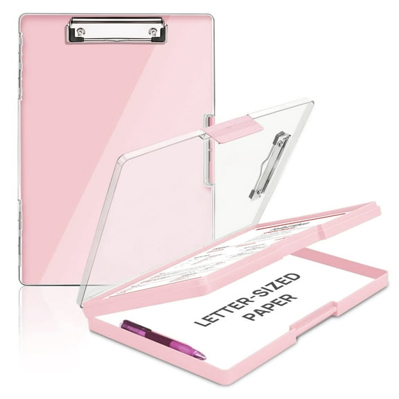AGCAN Clipboard with Storage Case, Heavy Duty Foldable Clip Boards 8.5x11, Clearview Dry Erase Nursing Clipboard, School Office Supplies, Pink
