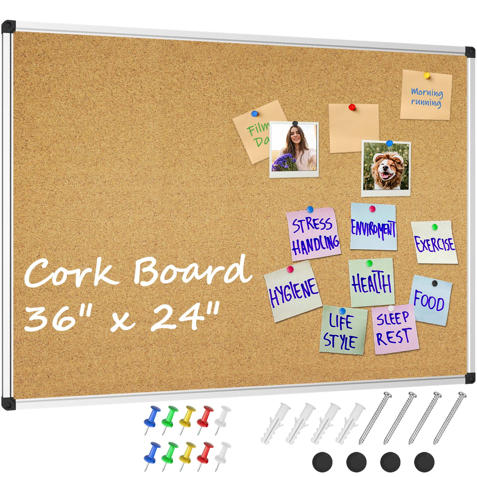 X BOARD Cork Board 36 x 24 Bulletin Board with Aluminum Frame, Corkboard 3'  x 2' Pin Board for Wall 