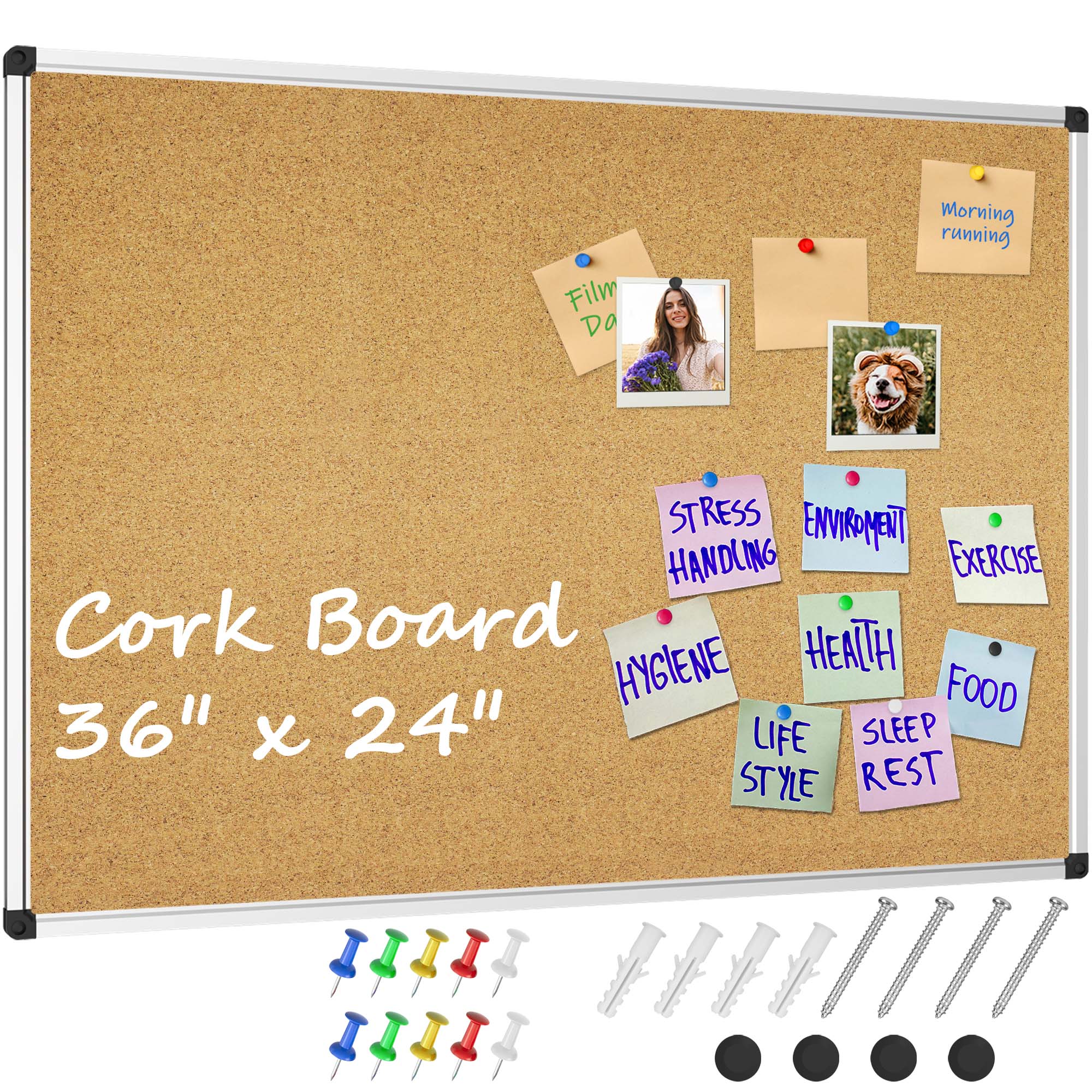 X BOARD Cork Board 36" x 24" Bulletin Board with Aluminum Frame, Corkboard 3' x 2' Pin Board for Wall - image 1 of 7