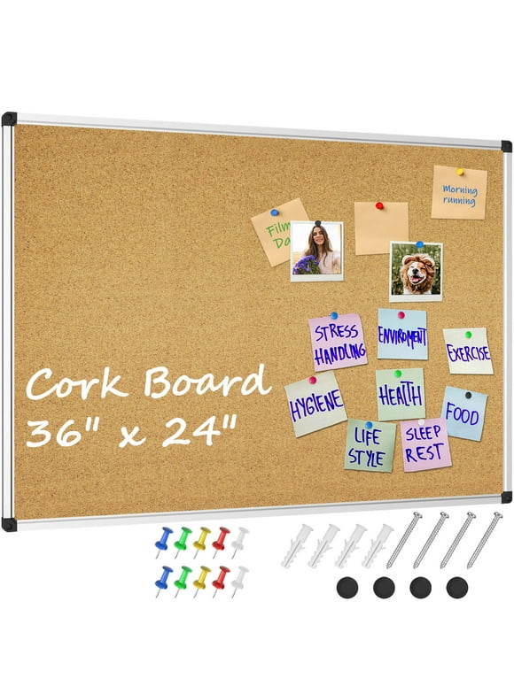 X BOARD Cork Board 36" x 24" Bulletin Board with Aluminum Frame, Corkboard 3' x 2' Pin Board for Wall