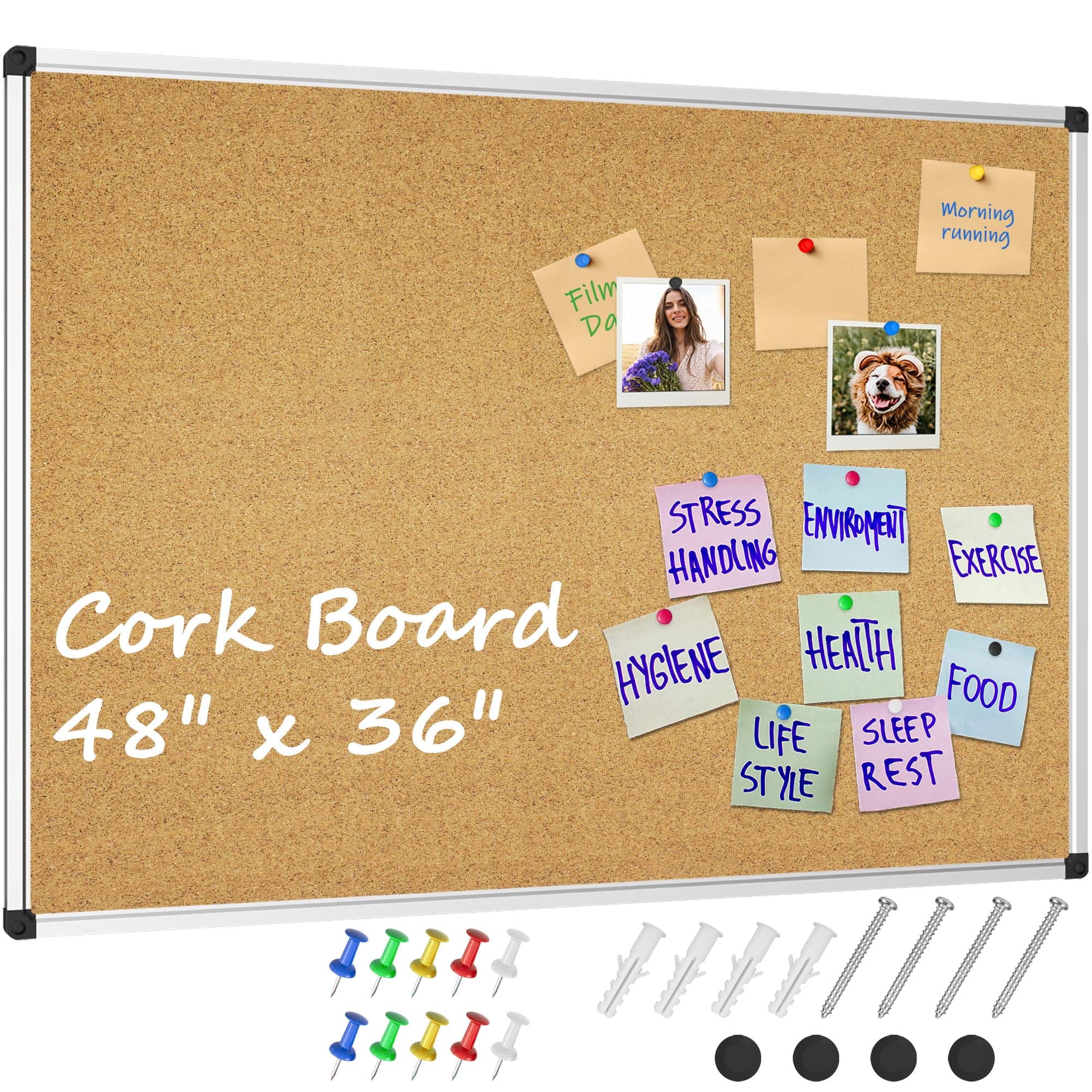 X BOARD Cork Board 48" x 36" Bulletin Board with Aluminum Frame