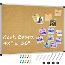X BOARD Cork Board 48" x 36" Bulletin Board with Aluminum Frame, Corkboard 4' x 3' Pin Board for Wall