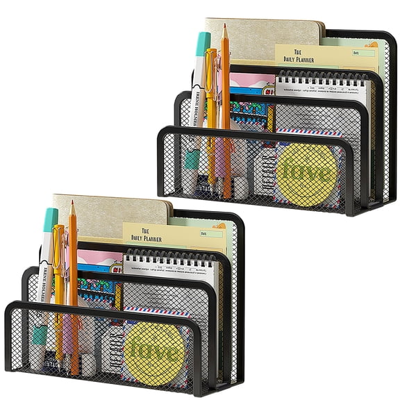 AGCAN Desk Mail Organizer, Metal Mesh Letter Holder File Sorter, Desktop Organizer for Home Office, 2 Pack, 6.8"x3.5"x5.1", Black