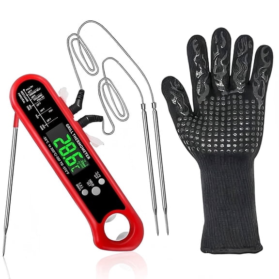 AGCAN Digital Meat Thermometer with Dual Probe, Instant Read Food Thermometers with Glove for Oven Grilling Cooking