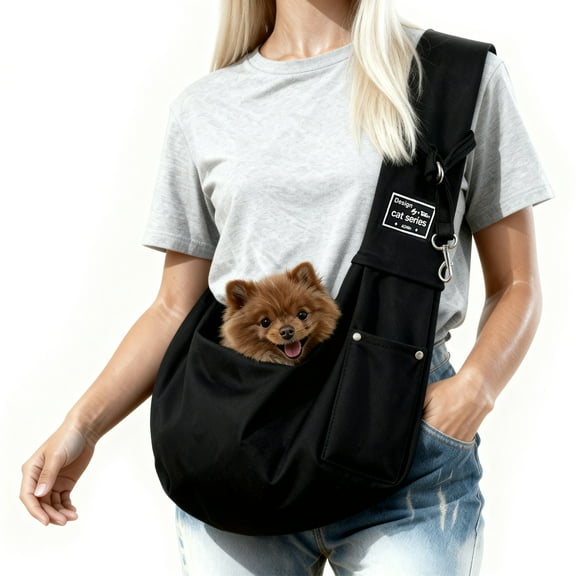 GOUWAN Dog Sling Carrier, Pet Sling for Small Dogs Puppy Cats up to 15lbs, for Outdoor Travel, Black