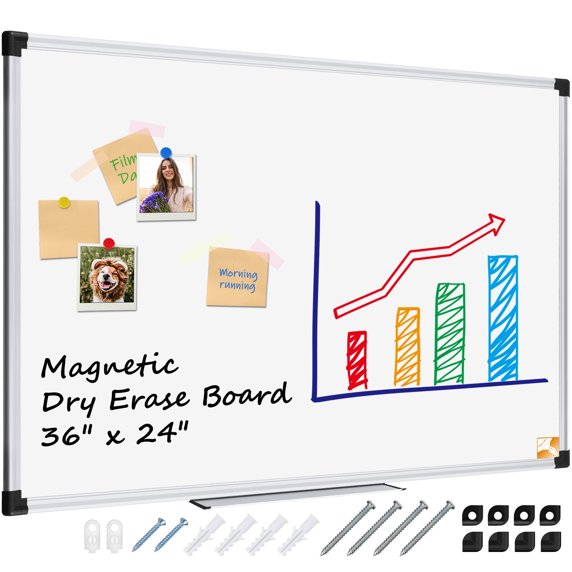 VEVOR Mobile Magnetic Whiteboard, 36 x 24 Inch, Double Sided, 360 Degree  Reversible Rolling Dry Erase Board, Height Adjustable with Aluminum Frame  and Lockable Swivel Wheels, for Office School Home